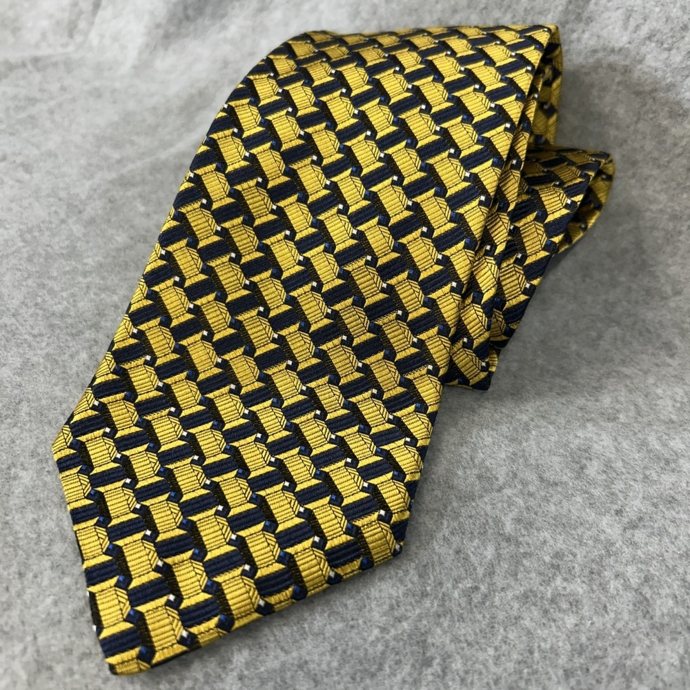 Peter Thomas By Superba Made In USA 100% Silk Necktie Tie Geometric Vivid Gold
